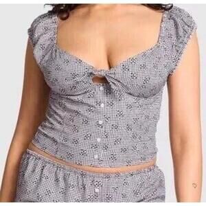 Pink By Frankie’s Bikinis Gingham Top Size M Cottage Core Coquette Button Front